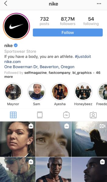 Nike Instagram profilja